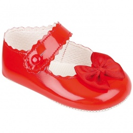 Baby Girls Red Button Bow Patent Pram Shoes